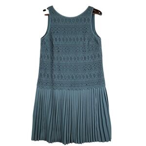 LOFT Womens 8 Blue Lace Pleated Midi Dress Sleeveless Cocktail Party Fit Flare